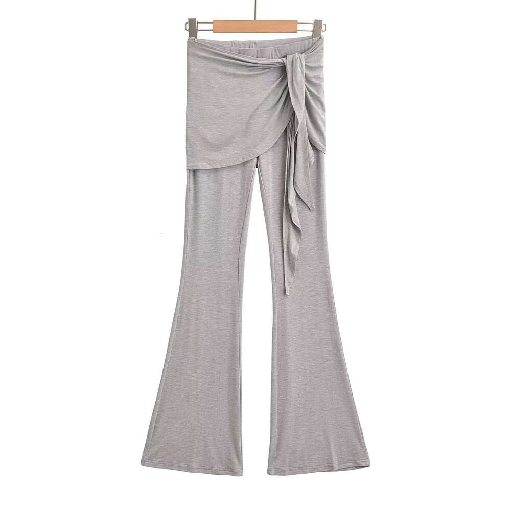 Zhao Lusi's Fake Two-Piece Lace Up Micro Flared Show Off Her Slimming And Leg Length, Autumn Home Casual Floor Length Pants For Women B5