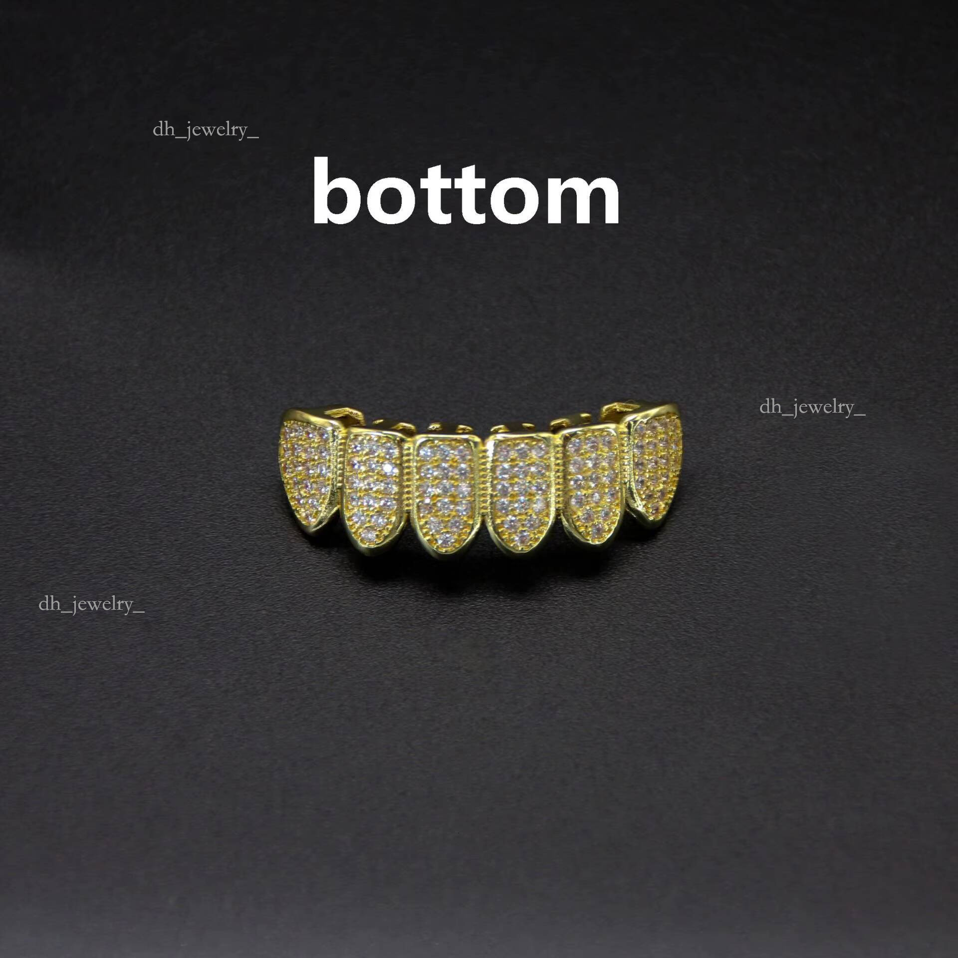 Hip Hop Brass Bling Zircon Grillz Top Bottom Iced Out Dia Teeth Grill for Women and Men a Set of Tooth Jewelry