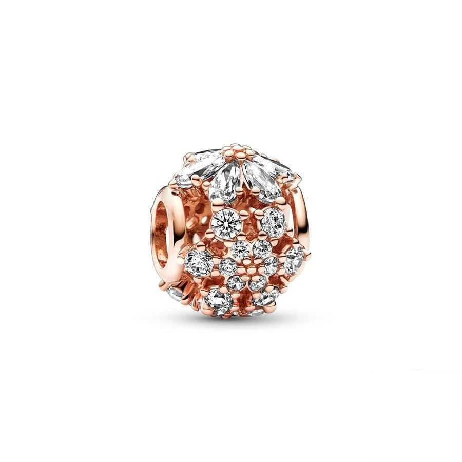 Rose Gold PlatedFestive Snowflake Charm Interlocking Hearts Dangle Bead Fit Original Silver 925 Europeans Bracelet Women JewelryXJ250517