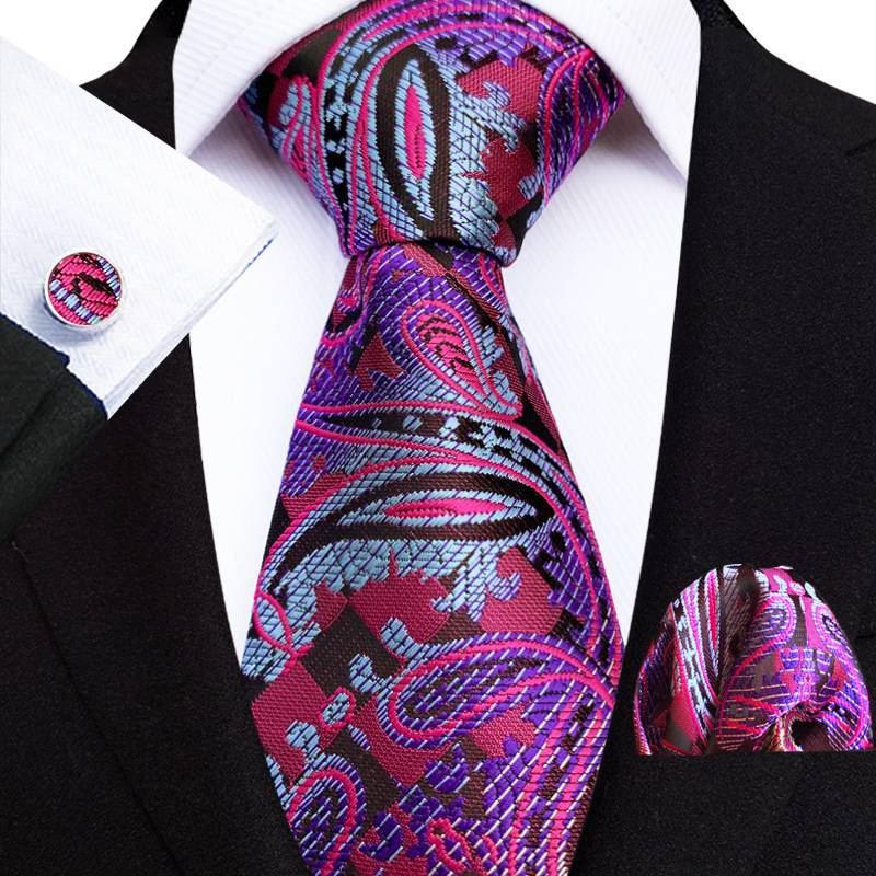 YBlue Red Black Mens Silk Tie With Pocket Square Cufflinks Set Novelty Paisley Necktie For Male Formal Casual Party Barry.Wang 241224