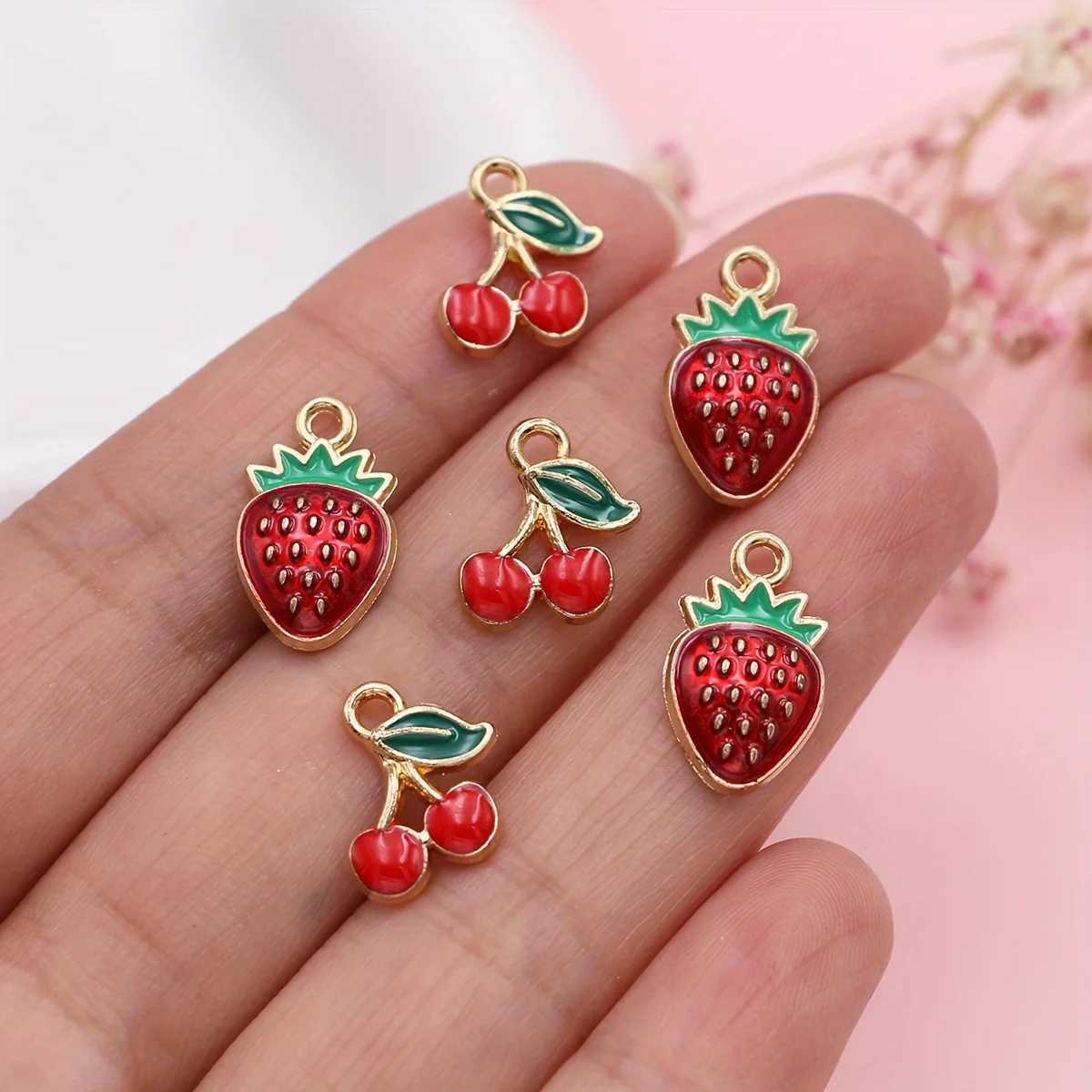 20pcs Gold Plated Red Cherry Charms Sterry Pendants for Jewelry Making DIY Necklace Bracelets Earrings Key Chain AccoriesXJ250517