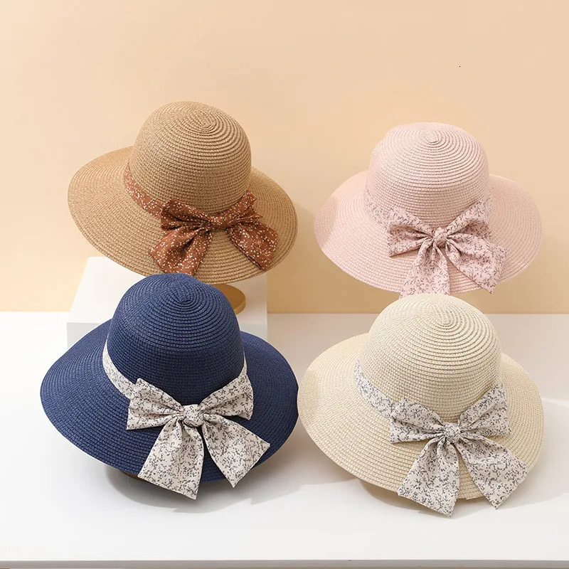 Summer Womens Panama Straw Hat with Butterfly Ribbon Dome Sun Protection Cap for Beach Travel Sunscreen Accessory 250516
