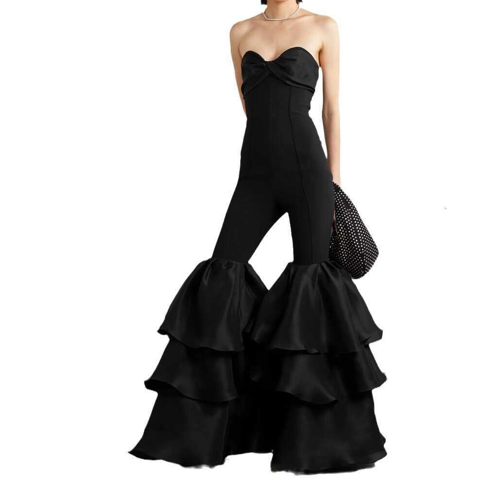 Wide Leg Jumpsuit New Bandage Women S Fashion Bra Cake Pants Leg Banquet Party Jumpsuit