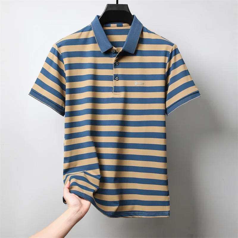 Personalized striped color mens short sleeved polo shirt fashion Exquisite embossed summer casual collar Tshirt 250506Z