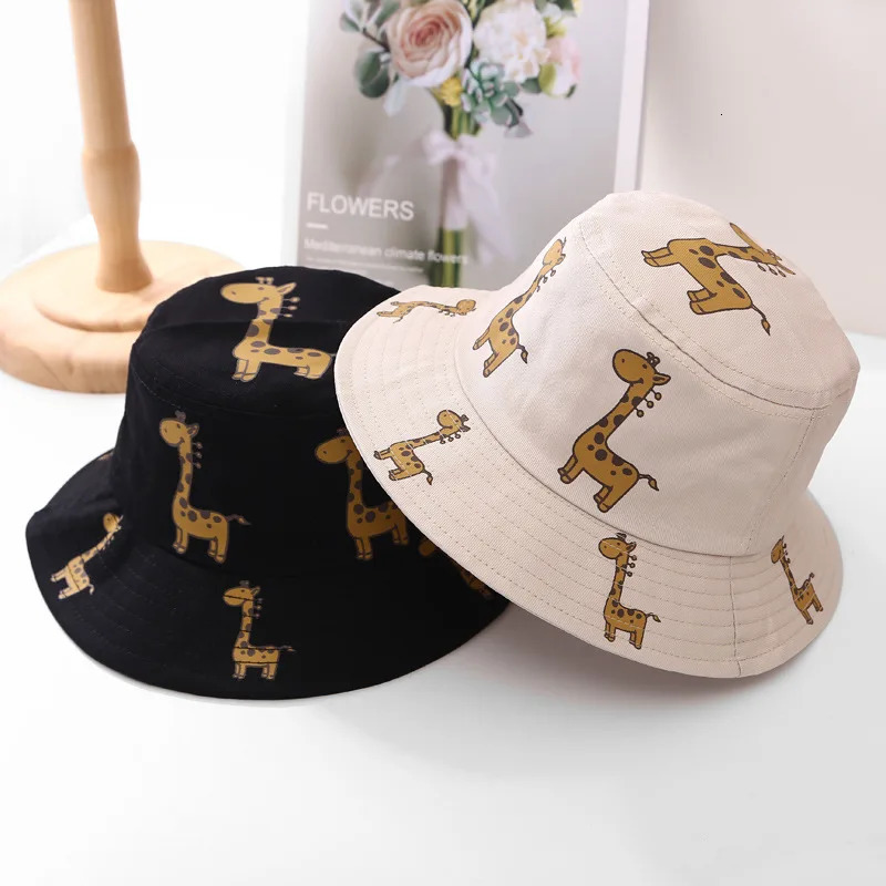 Summer bucket hat boys and girls UV Sunhat childrens cotton giraffe beach outdoor leisure Panama accessories 250414z