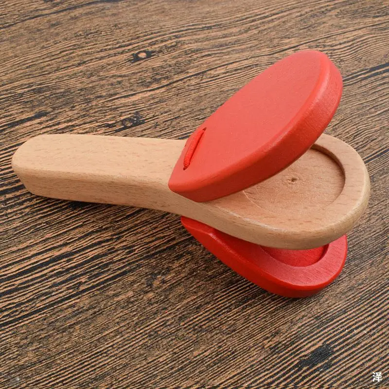 Wooden Castanet Percussion Rhythm Clap Handle Music Instruments for Kids Preschool Early Educational Toys Kinder Spielzeuge