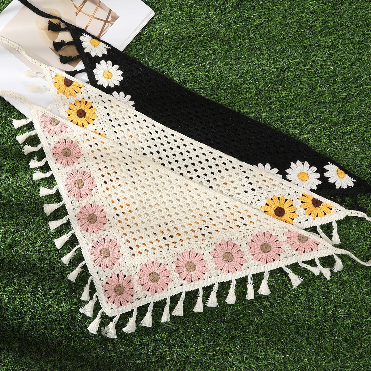 AWAYTR Manual Sunflower Headband Hair Scarf Bands for Women Party Headwear Knitted Bandana Turban Hairband Headpiece 250516