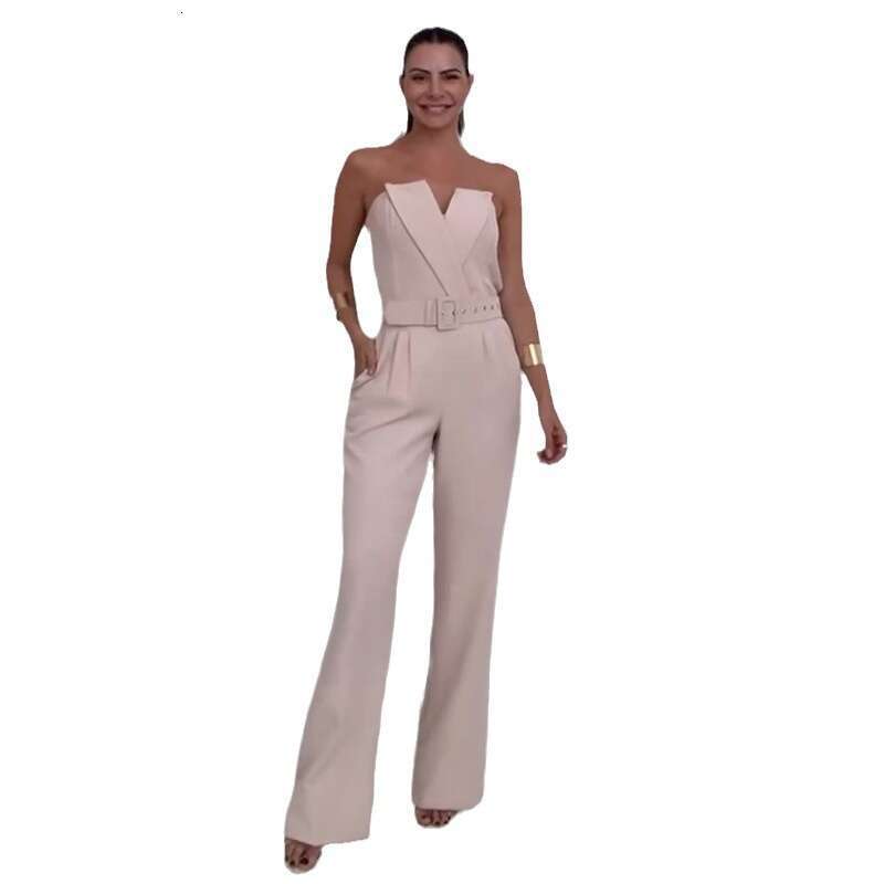 Wide Leg Jumpsuit Summer New Fashion Strapless Waist Cinching Solid Color Wide Leg Jumpsuit Women S Clothing