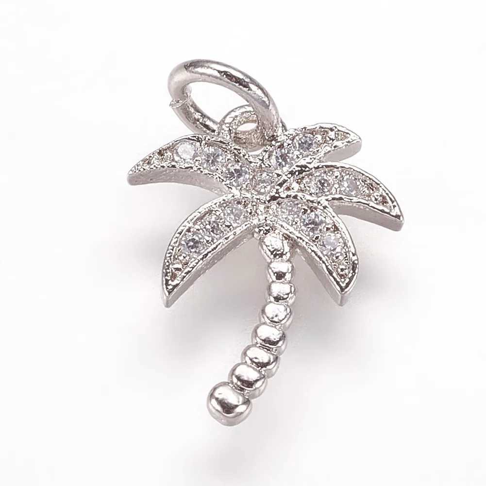 Pandahall 5pcs Coconut Tree Brass Micro Pave Cubic Zirconia Pendants Charms With Jump Ring For Necklace Bracelet Jewelry MakingXJ250517