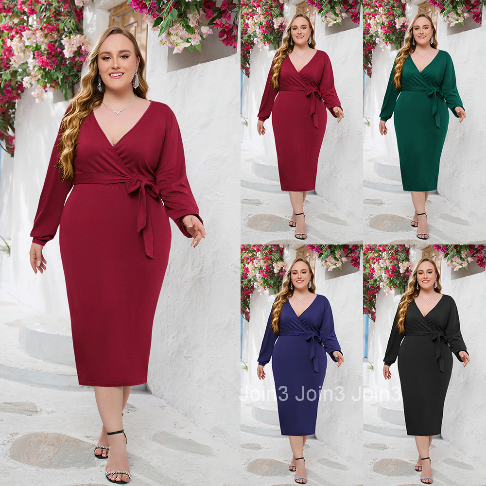 Oversized Long Dress V-neck Wrapped Hip Belt Dress