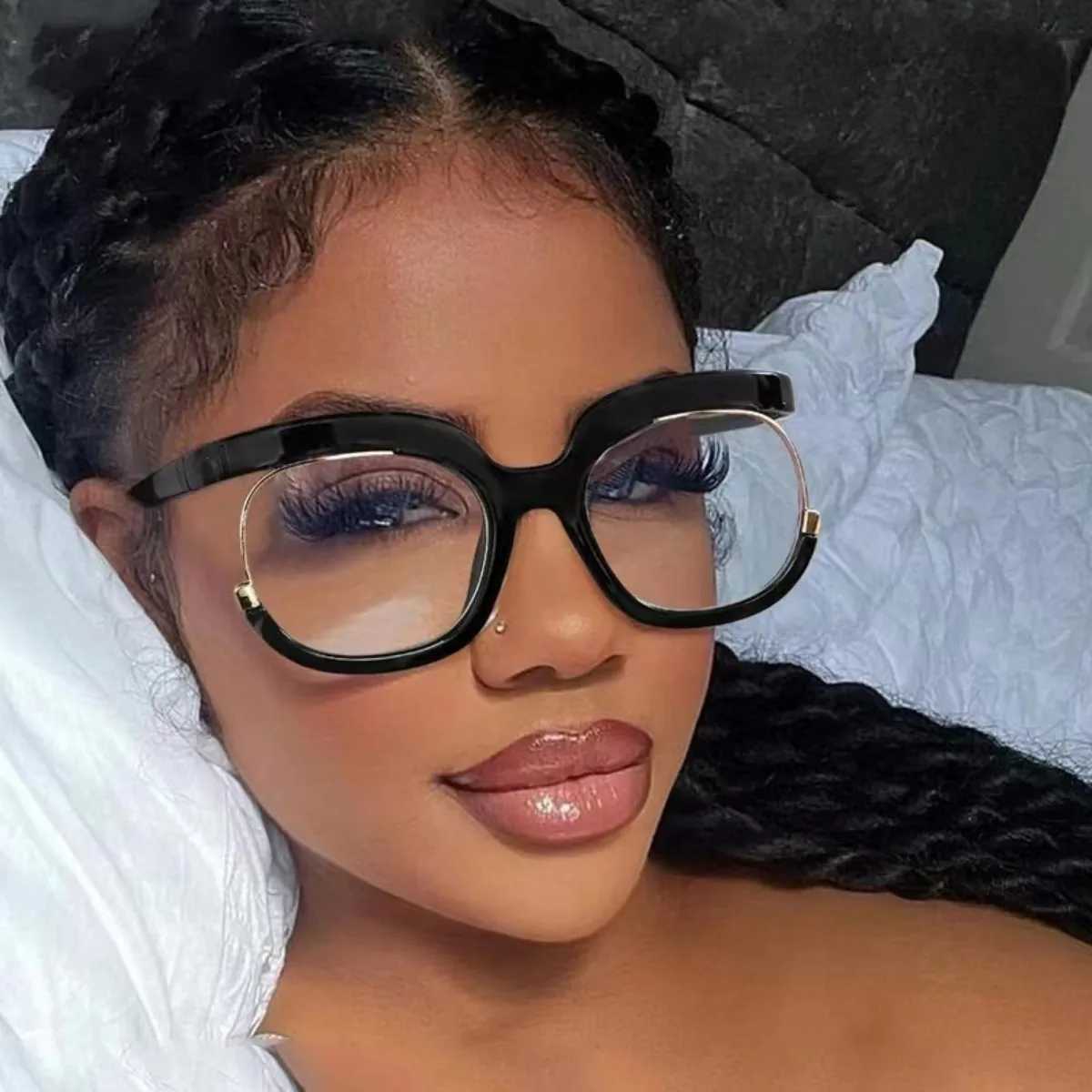 Eye Glasses Y2K Large Frame Glasses Fashionable Womens Flat Lenses Decorative Photo GlassesXJ250516