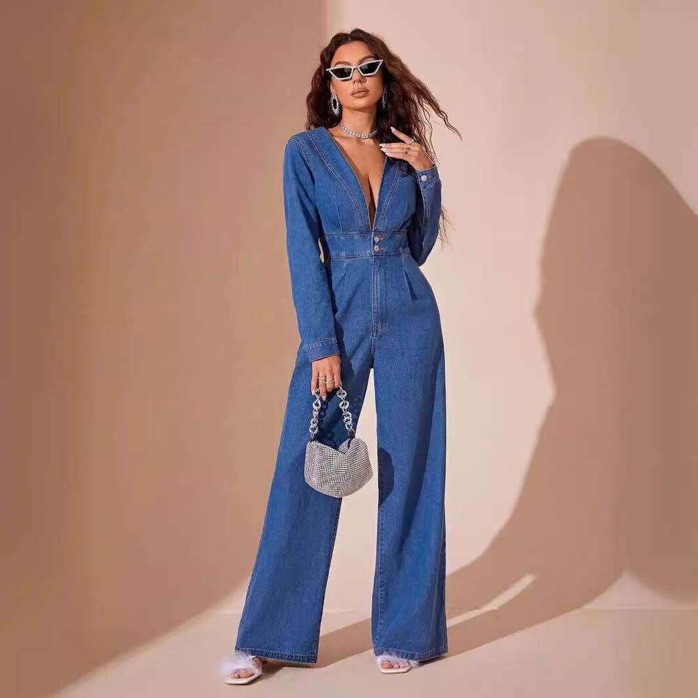 Wide Leg Jumpsuit Women S INS Casual Commuting Slim Fit One Piece Jeans