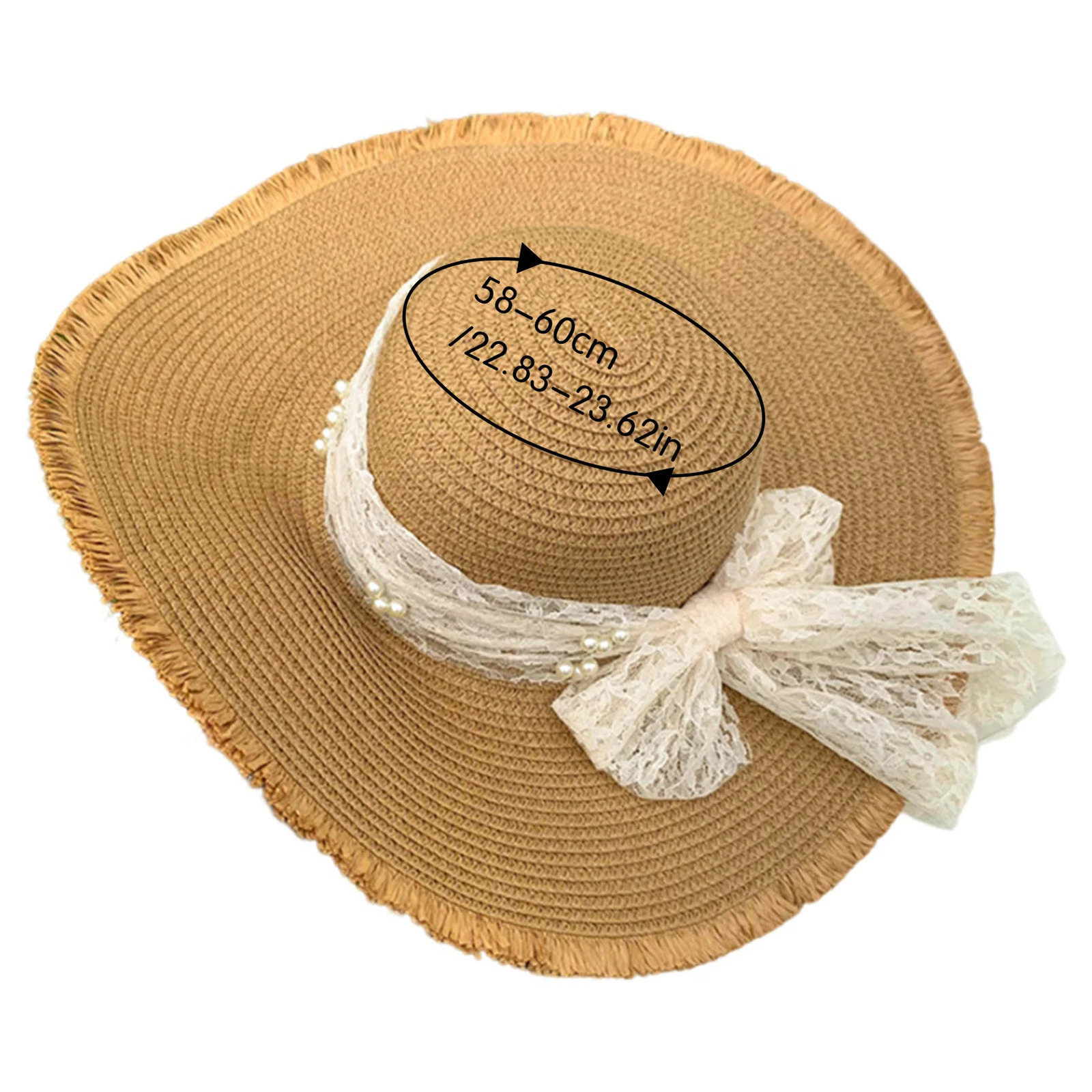 Wide Brim Summer Hat French Style Lace Straw Hat with Bowknot Elegant Women Straw Hat for Summer Beach Traveling Hiking 250516