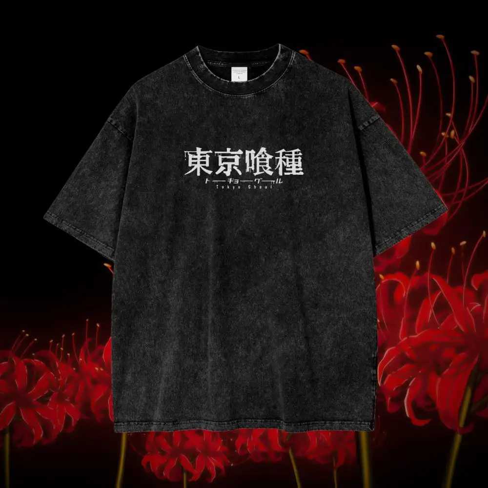 Summer Harajuku Mens T-shirt Anime Tokyo Ghoul Kaneki Ken Centipede Washed Cotton T Shirt Vintage Streetwear Men Tops ClothingT250516