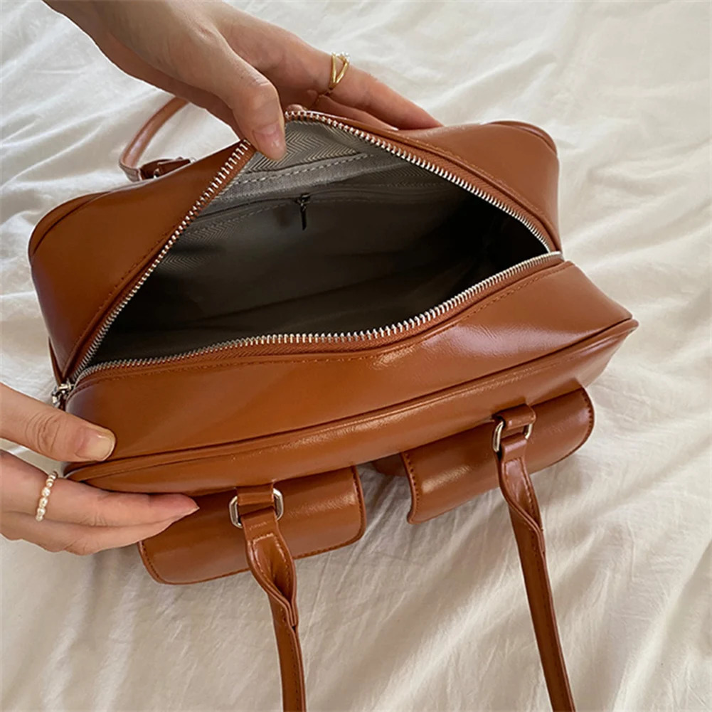 Retro Womens Satchel Hobo Bag PU Leather Shopping Bag Fashion Solid Armpit Bag Casual Double Pocket Hand Underarm Bag 250515