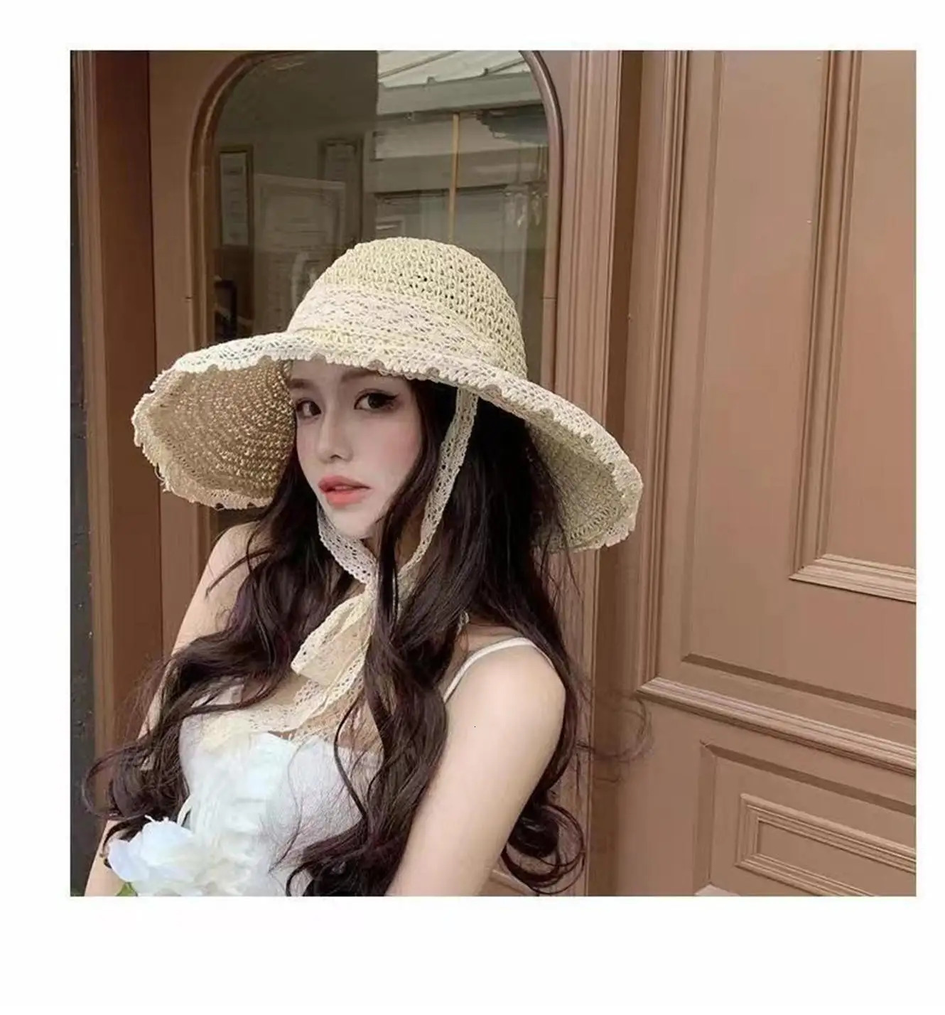 Fashion Lace women Hat Summer Straw Bow Girl Cap Beach Panama Hat Princess women Hats and Caps bucket hat Multicolor Foldable Su 250516