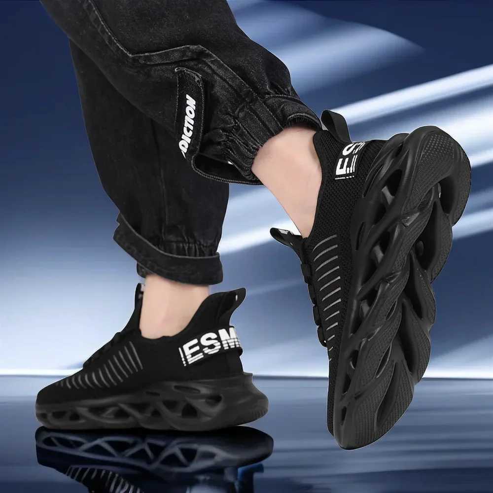 Sports Shoes Mens Shoes Summer Mesh Breathable Running Shock Absorbing Trendy Shoes Lightweight Running Shoes Black OfficialXJ250517