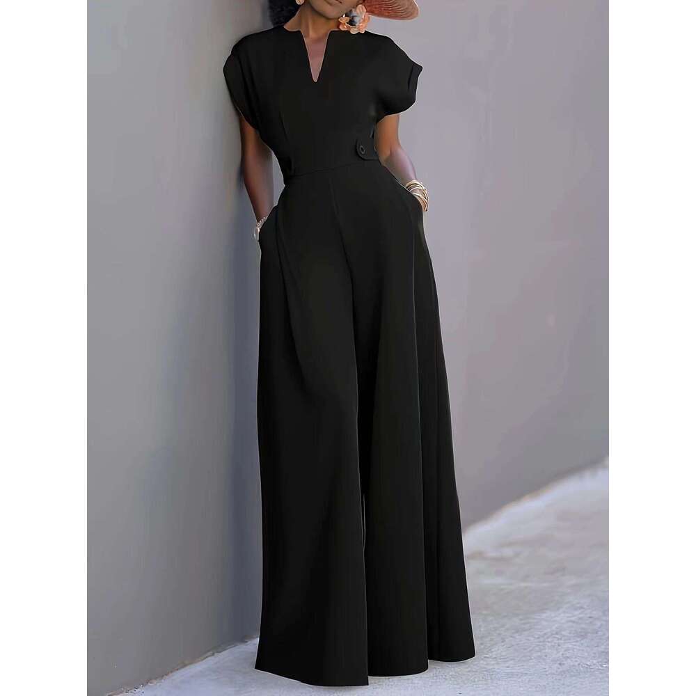 Wide Leg Jumpsuit Women S New Style Stylish Solid Color Half Open Collar High Waist Wide Leg Sleeveless Jumpsuit