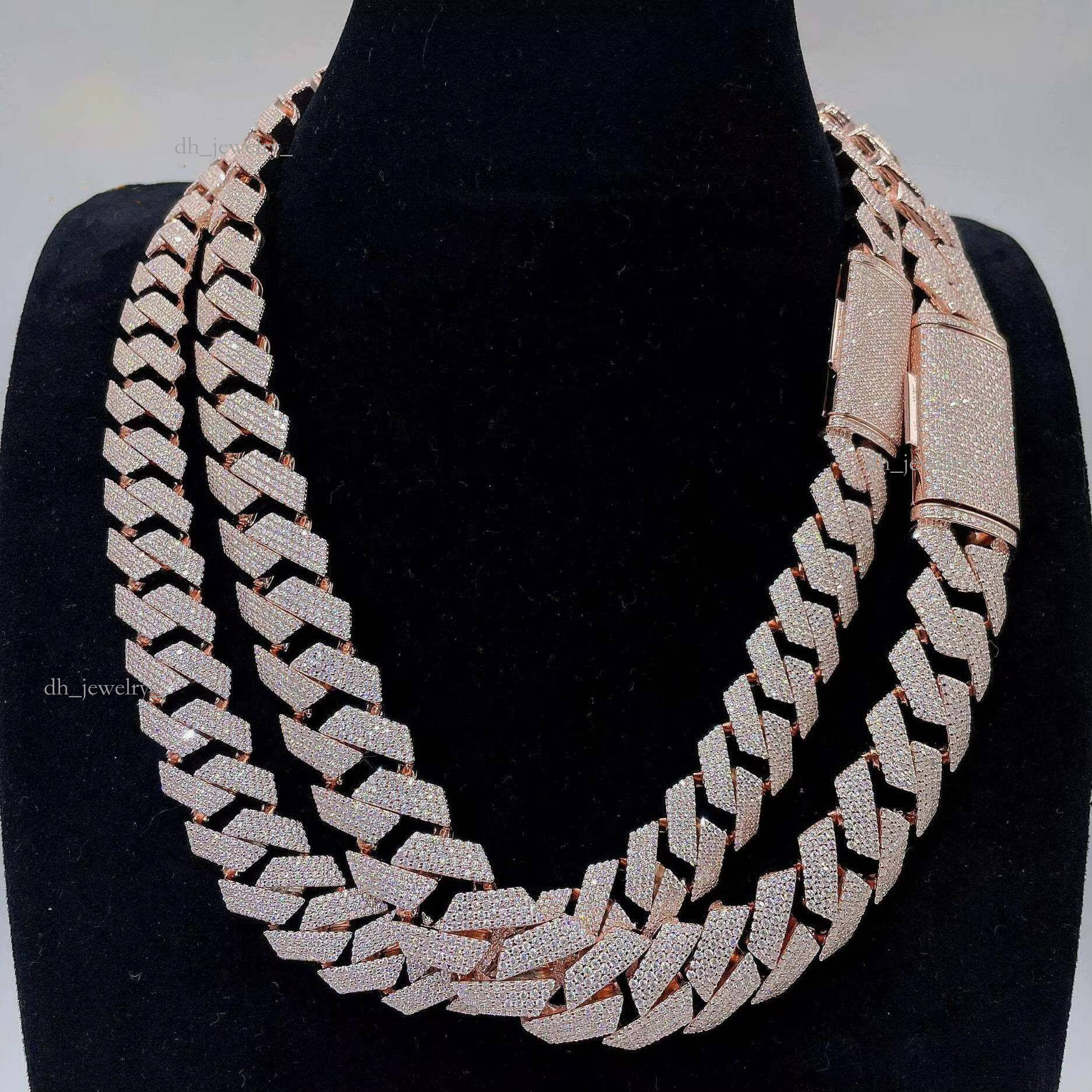 20MM Width Hip Hop Sterling Sier VVS Dia Jewelry Cuban Link Chains Moissanite Necklace for Men Women