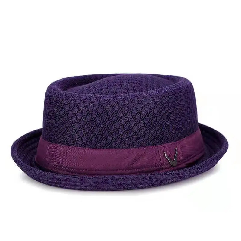 England jazz hat breathable mesh flat hat visor straw hat beach hat Retro cap Foldable cap sun hat casual Panama hat 250516