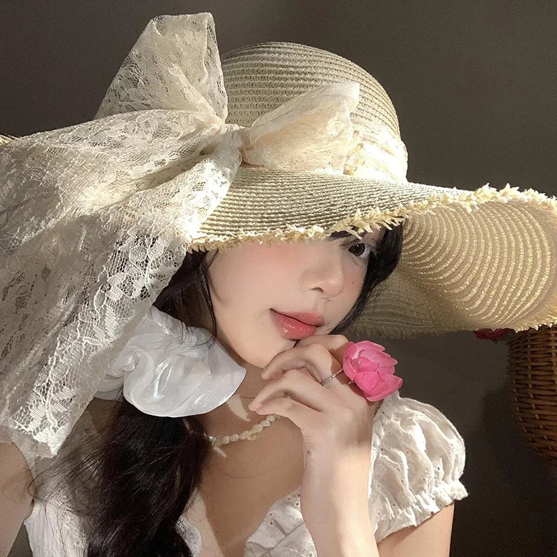 2025Beach Travel Straw Panama Hat Summer Hat Big Wide Brim Foldable BeachSun Hat Straw Floppy Sun Block UV Protection HatL Adies 250516