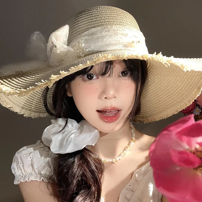 2025Beach Travel Straw Panama Hat Summer Hat Big Wide Brim Foldable BeachSun Hat Straw Floppy Sun Block UV Protection HatL Adies 250516