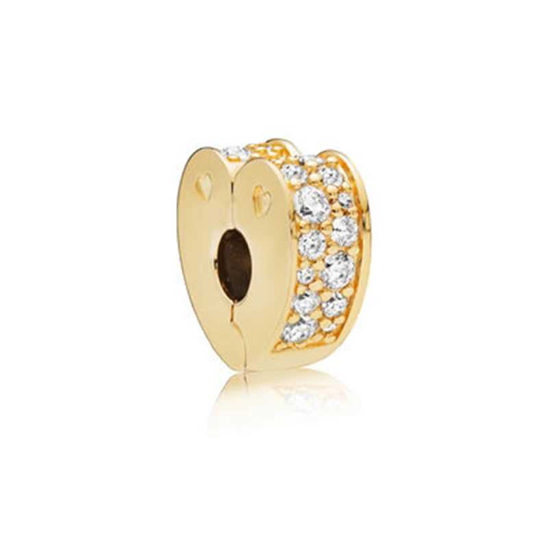 Sparkling Gold Rose Gold Series Security Chain Heart Charm Bead Fit Original European 925 Silver Bracelet DIY Women Jewelry GiftXJ250517