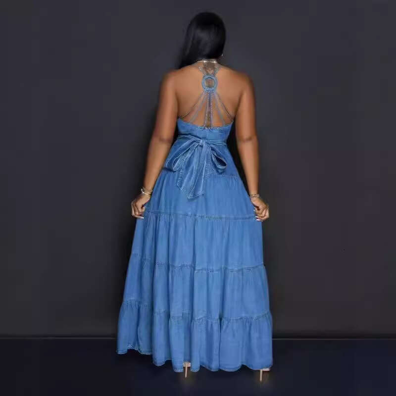 Wide Leg Jumpsuit Women S New Sweet And Sexy V Neck Camisole Backless Cake Long Skirt Dress For Women