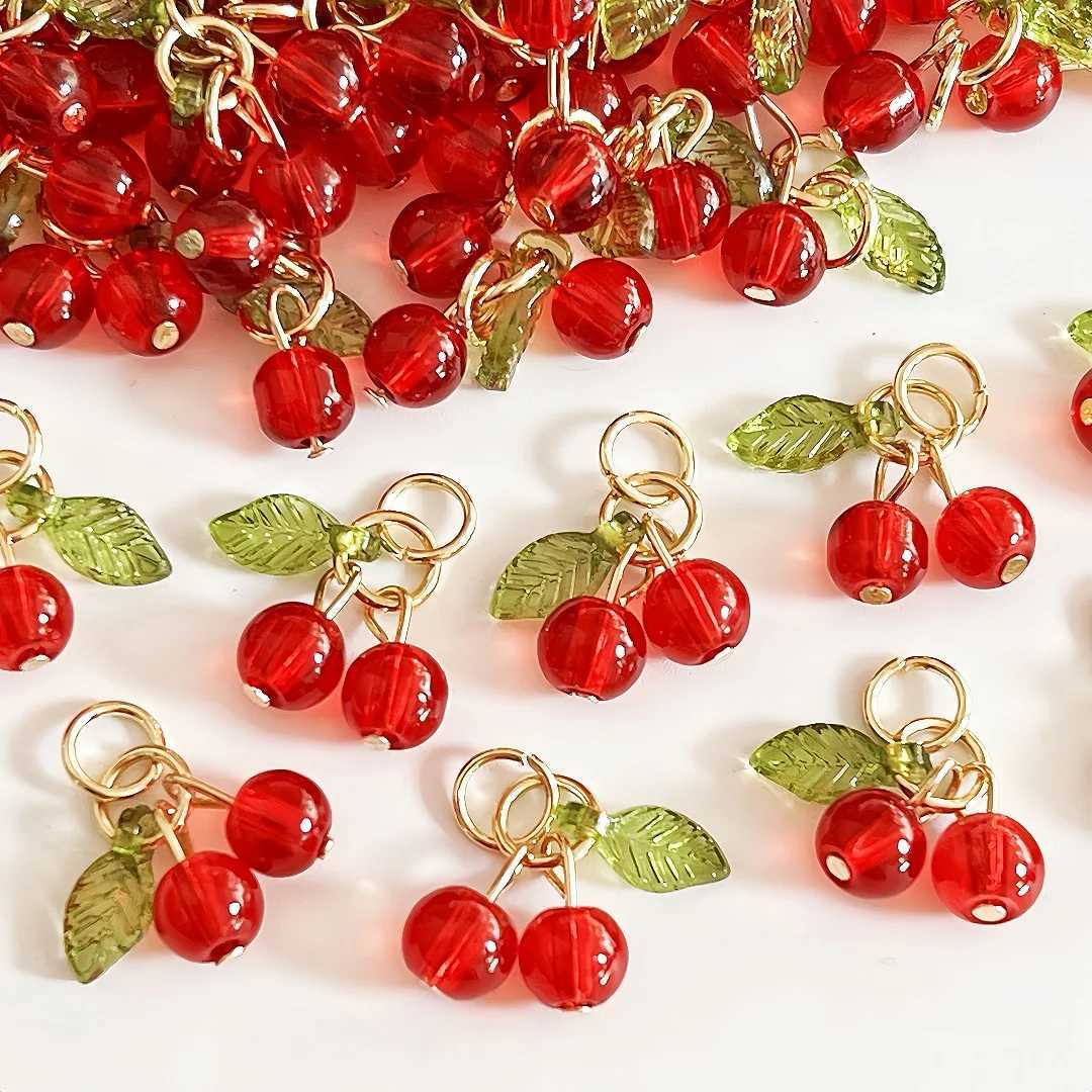 10Pcs Glass 3D Red Cherry Acrylic Charms Fruit Earrings Pendants for DIY Necklaces Keychains Jewelry Making AccoriesXJ250517