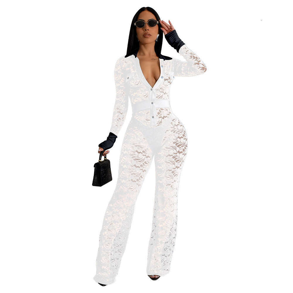 Wide Leg Jumpsuit K Fashionable Women S Lace Contrasting Patchwork Jumpsuit New