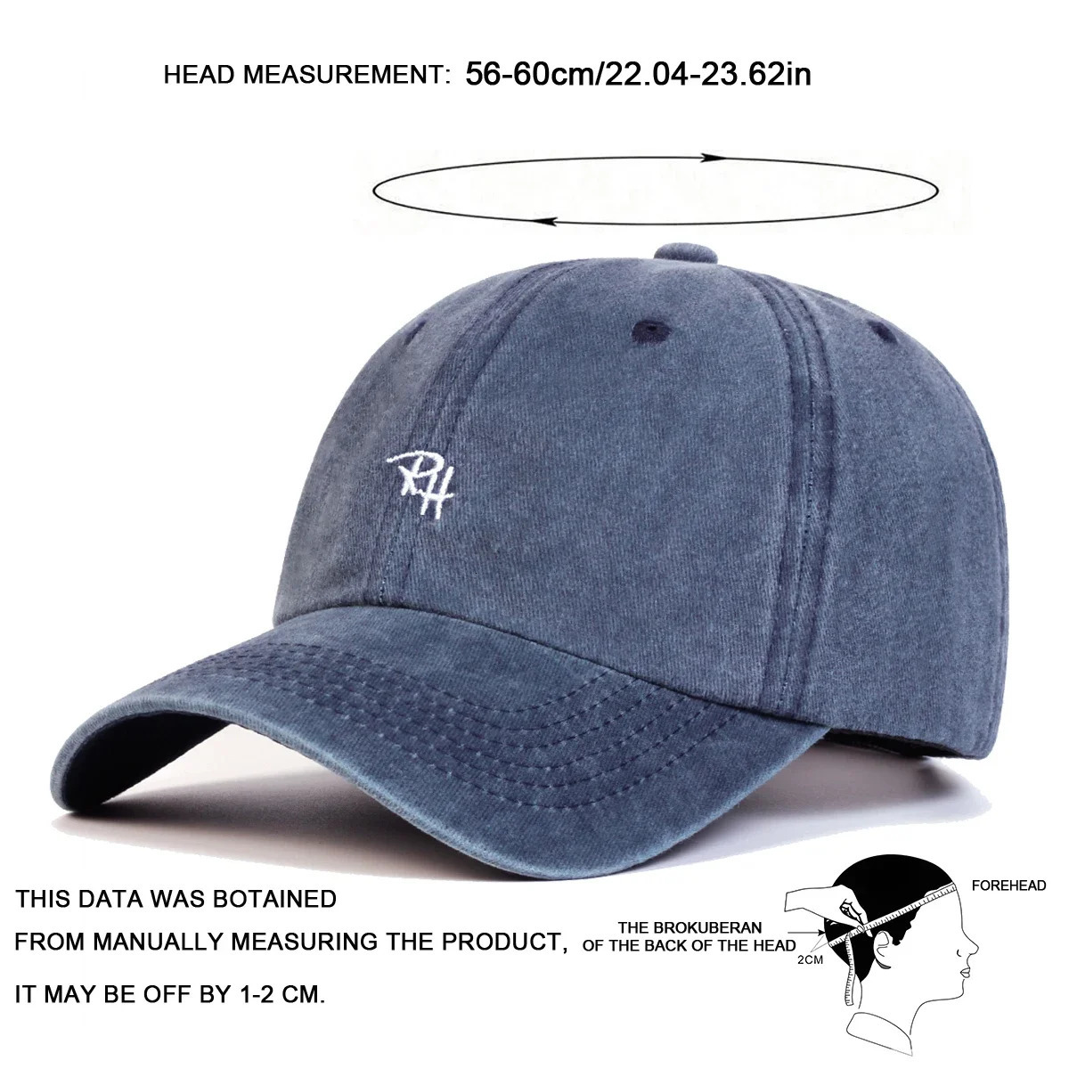 Unisex RH Letter Embroidery Wash Baseball Caps Spring and Autumn Outdoor Adjustable Casual Hats Sunscreen Hat 250517