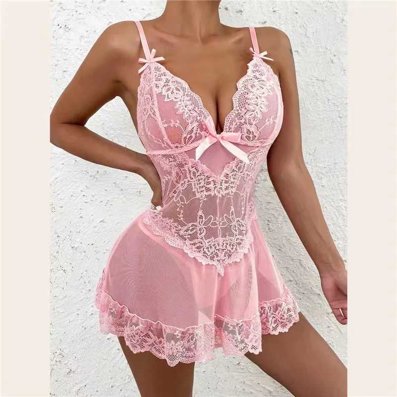 Lingerie Women Lace Hollow Bra Set Costumes Doll Dress Deep Open Bra Porn Dress Underwear R250517 - view 4