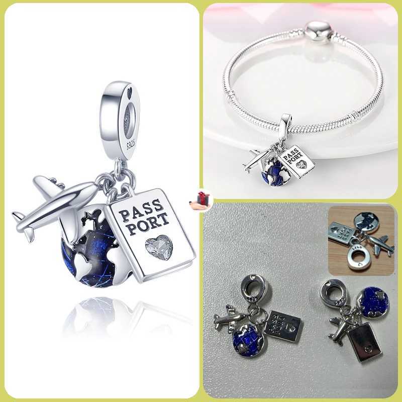 New World Globe Airplane Charm Beads For Original Brand 3mm 925 Sterling Silver Bracelet Making DIY Ladies JewelryXJ250517