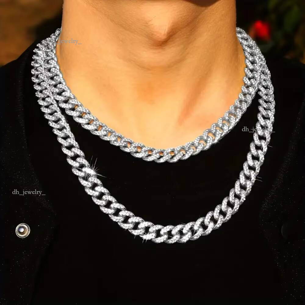 10MM Width Fashion Full Rhinestone Cuban Chain Necklace Bracelet Ice Out Jewelry Hip-hop Accessories