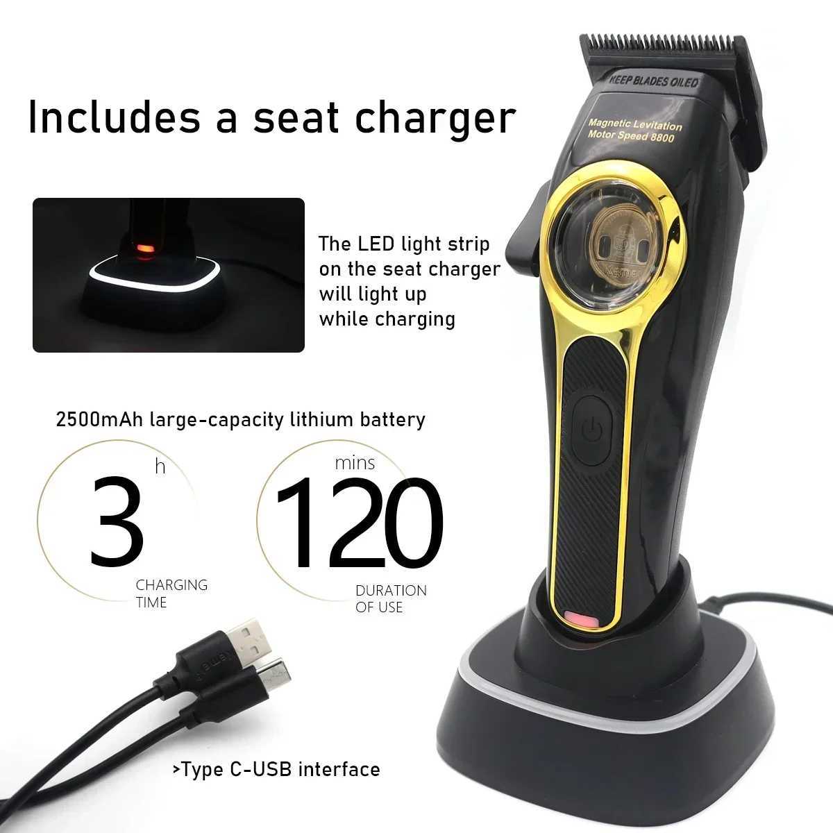 KM-2373 Magnetic Motor Professional Hair Clipper for Men DLC with Base Charger Hair Trimmer Hair Cutting Machine R250517
