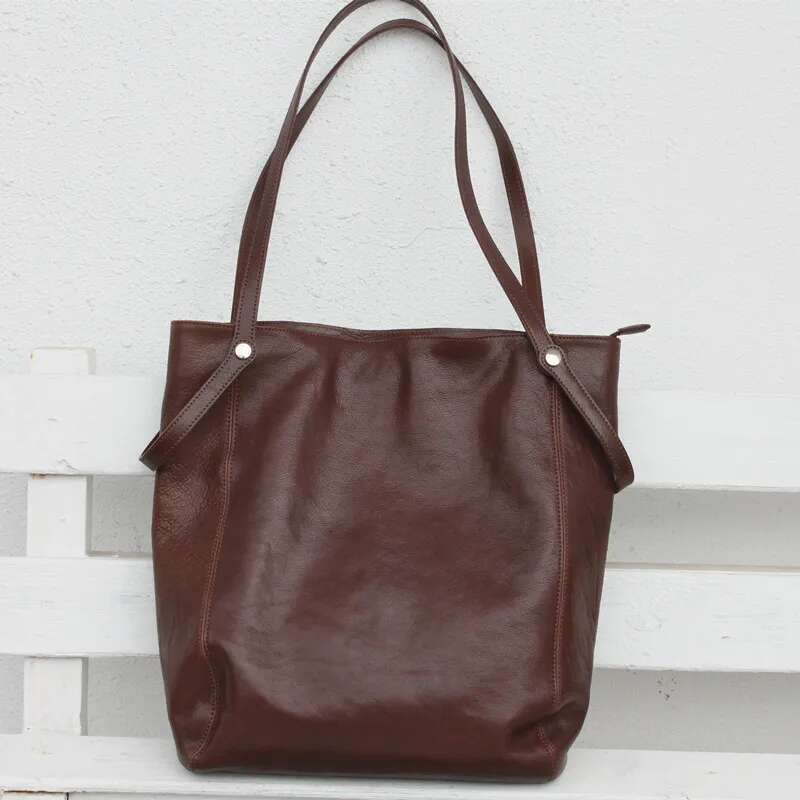 Handbags Chic Tote for Women Vegetable Tanned Cowhide Leather Shoulder Female Large Capacity Shopper Bag High Quality