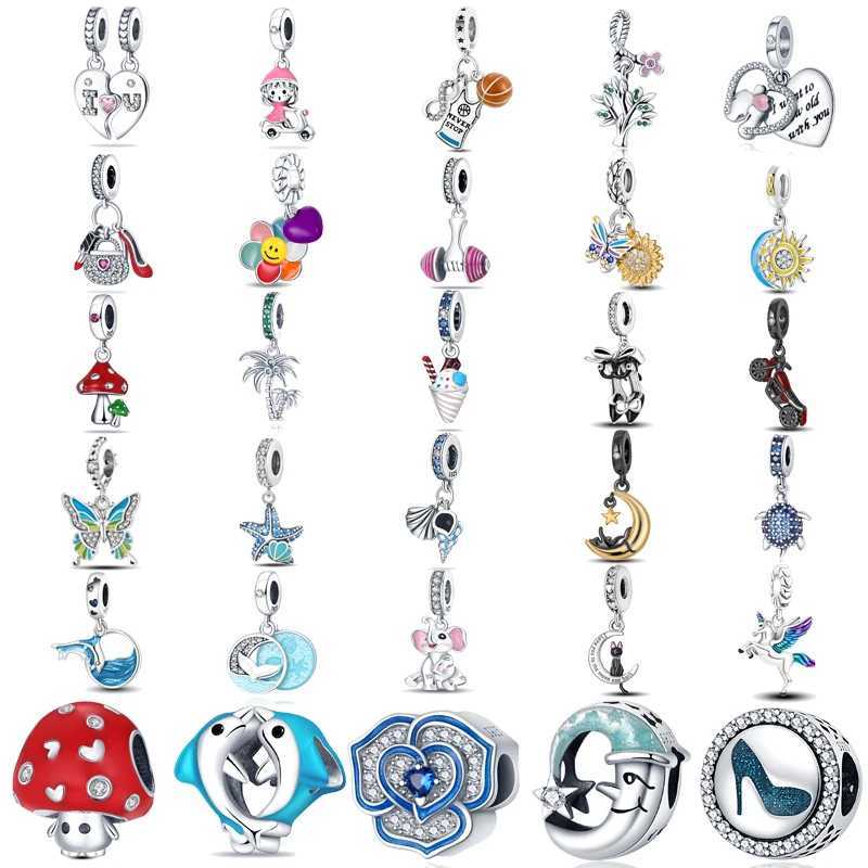 925 Silver Sparkling Rainbow Flower Starfish Moon Elephant Mothers Day Gift Pendant Beads Fit Pantaro Charms Bracelet JewelryXJ250517