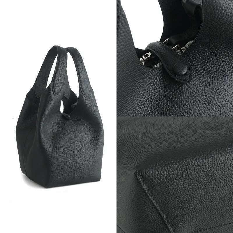 VOAETEC 2025 New Niche Old Money Wound Vegetable Basket Head Layer Lychee Cowhide Commuter Bucket Tote Bag Large Capacity