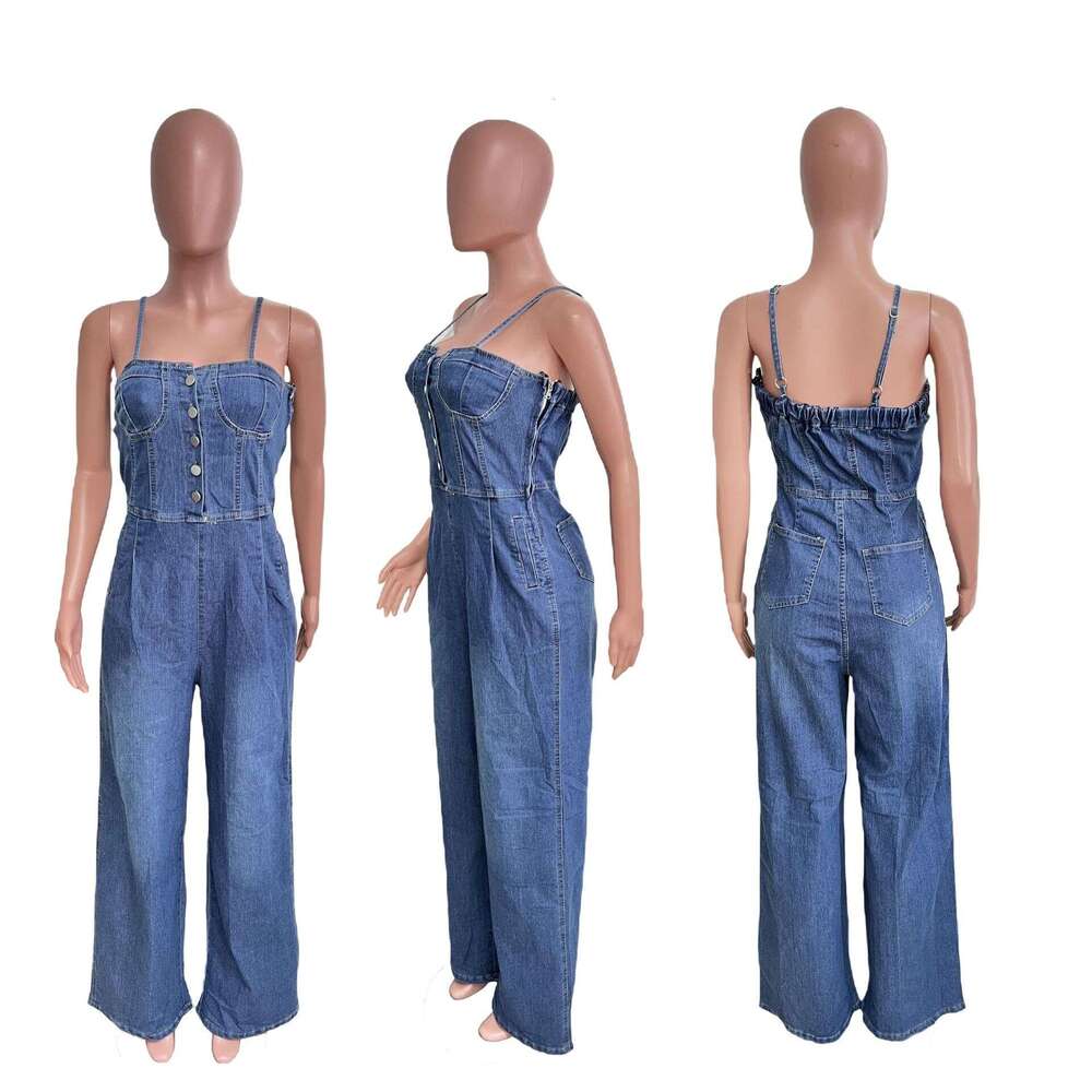 Wide Leg Jumpsuit Platform Women S Fashion Casual Sexy Shoulder Straps Denim Jumpsuit Wide Leg Flared Pants
