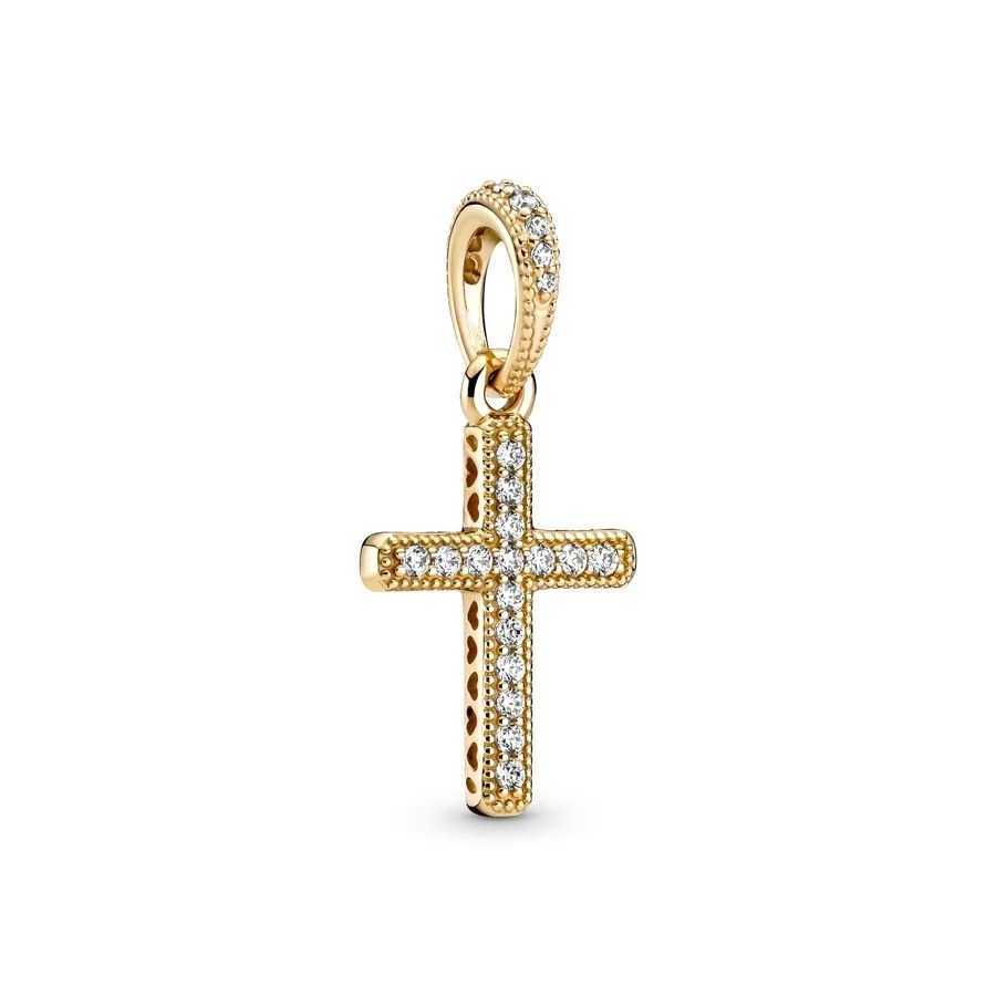 Hot Sparkling Cross Heart Double Dangle Charm Beads Fit Original 925 Sterling Silver Bracelet DIY Fashion Jewelry GiftXJ250517