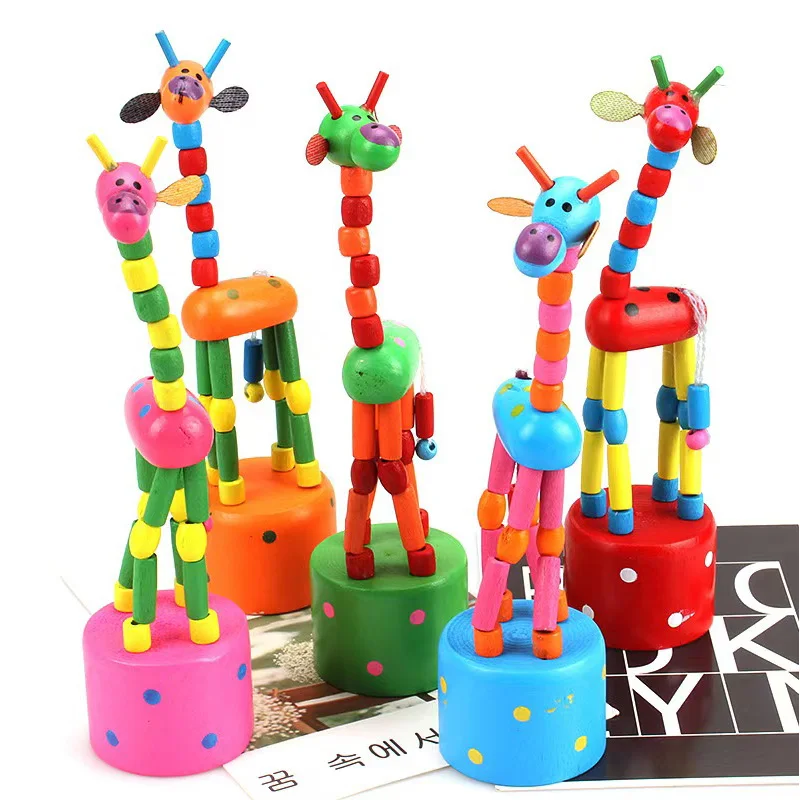 Cute Colorful Wooden Giraffe Pull Toy Finger Puppets For Kids Swing Dancing Animals Party Favors Bifthday Gifts Boys Girls