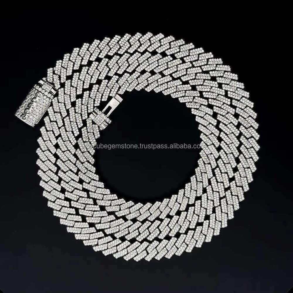Bestselling pop rapper jewelry 10mm two row pure sier chilled hip-hop VVS1 moissanite Miami Cuban link and bracelet