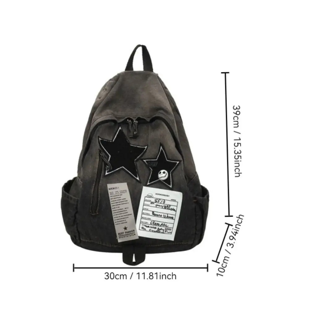 Fashion Large Capacity Denim Star Backpack Y2K All Match Double Shoulder Bag Unisex Star Pattern School Backpack Outdoor 250514