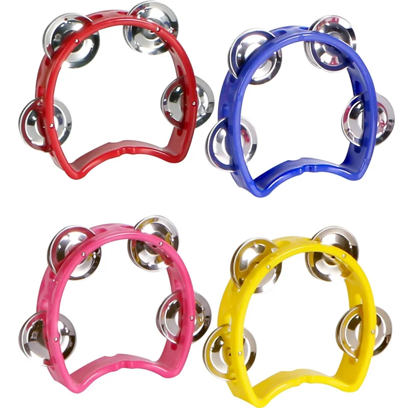 Plastic Hand Held Percussion Tambourine with 4 Bells Rhythm Noise Makers Musical Instrument Toys Kids Preschool Educational Gift