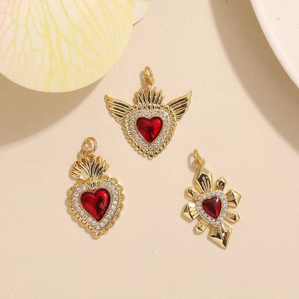 BenS New Sacred Red Heart Charms Victorian Zircon Charm Pendants 18k gold plated Wing pendants Jewelry accories P21XJ250517