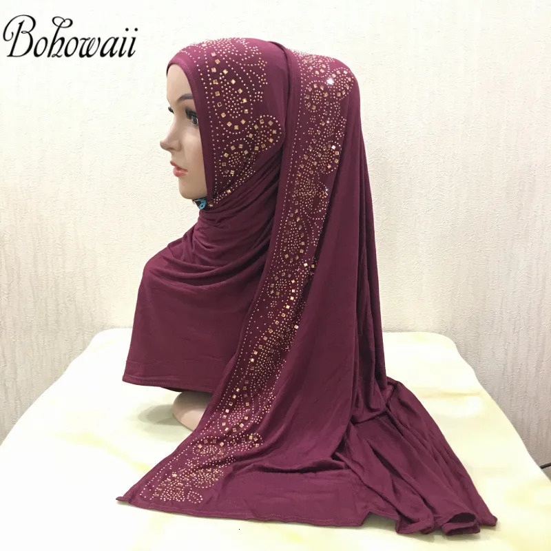 BOHOWAII Diamonds Jersey Hijab Scarf Muslim Fashion Turban Femme Musulman African Head Wraps Arab Turkish Hijabs for Women 250517