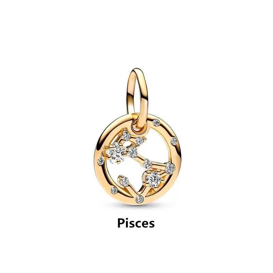2025 NEW Gold Plated 12 Constellation Pendant Dangle Charm Beads Fit Original 925 Sterling Silver Europeans Bracelet DIY JewelryXJ250517