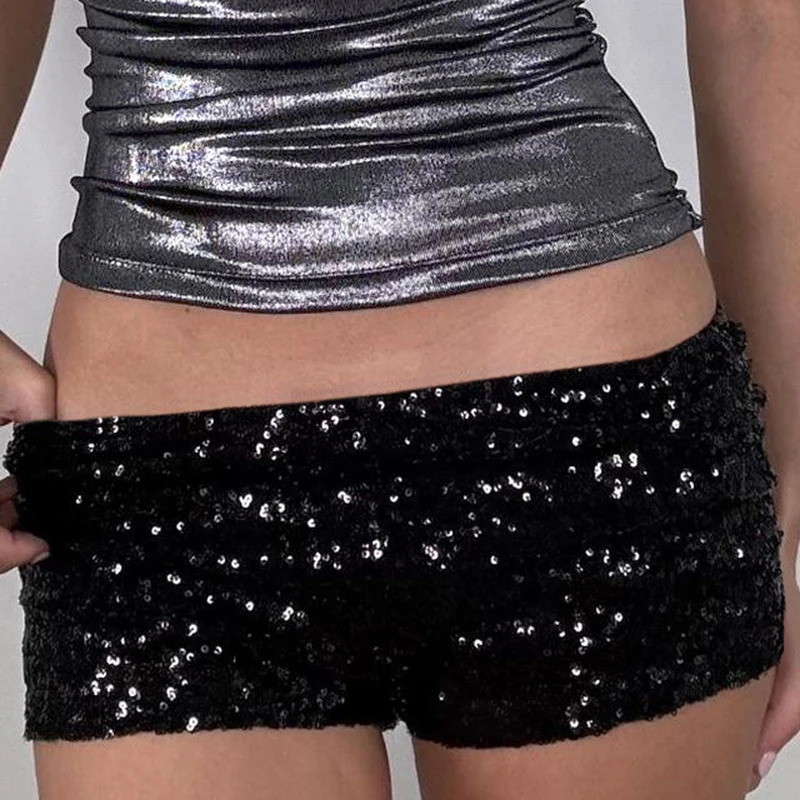 IAMTY Sequin Shorts Sexy Clubwear Holiday Festival Low Waist Skinny Pants Women High Street Booty Shorts Chic Bottoms 250517
