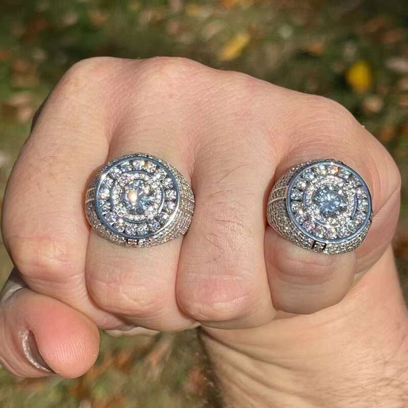 Luxury hip-hop men's ring, pure silver pearl ice paving, GRA VVS Moissanite party cool solid design