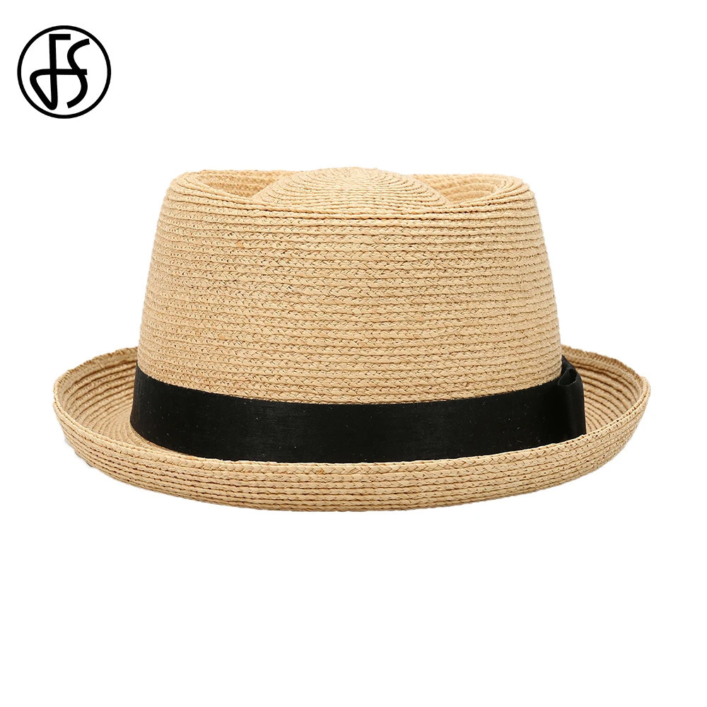 FS Pork Pie Lafite Straw Hats For Women Men Cowboy Jazz Hat Gentleman Paname Cap Summer Sun Protection Solid Color Sombrero 250516